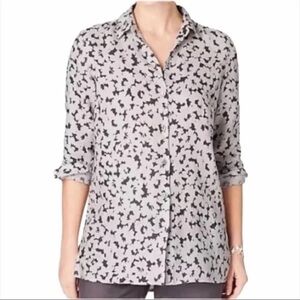 J Jill Love Linen Essential Gray Floral Shirt Button Front
